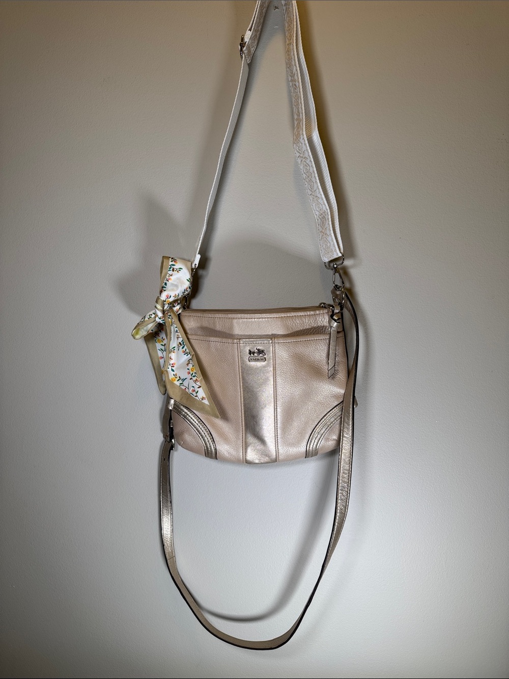 Coach Metallic Champagne Leather Convertible Crossbody Shoulder Bag